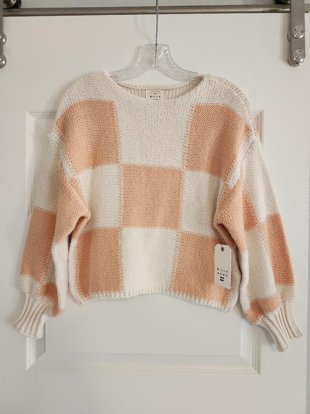 Billabong Peach & Cream Checkered Knit Sweater